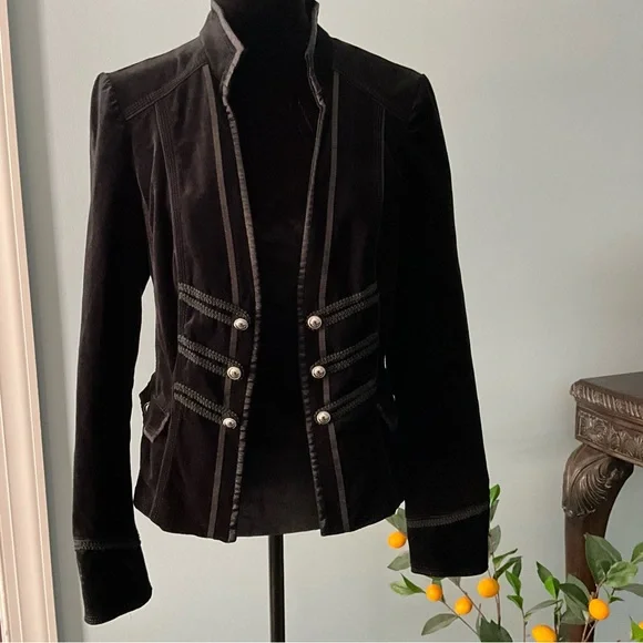 WHBM Velvet Military Jacket Black Blazer White House Black Market Jacket Peplum - Picture 1 of 9